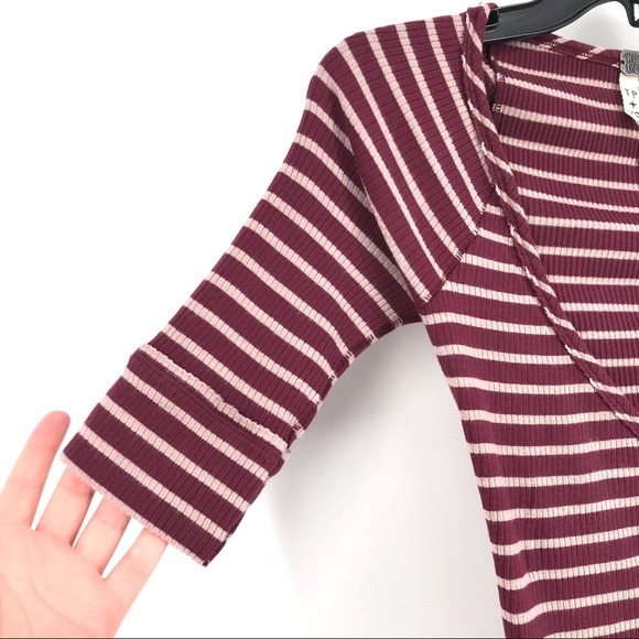SOLD: We the Free Maroon Cream Ribbed V-Neck Top - Picture 3 of 5